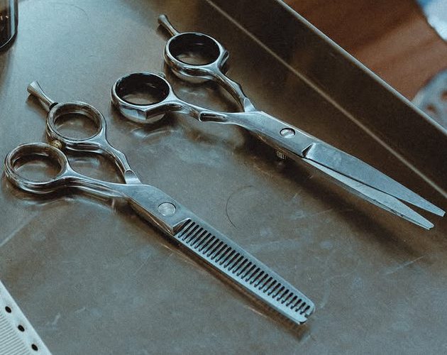 Duas tesouras do Higor sobre a bancada de inox